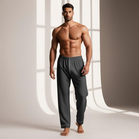 BarelyStylish Men's Dark Steel Grey Cotton Pyjamas for Daily Home Wear | Comfort Fit Loungewear with Pockets