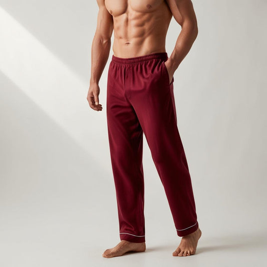 BarelyStylish Men's Crimson Red Comfort-Fit Cotton Lowers (Pyzamas) | Soft, Breathable