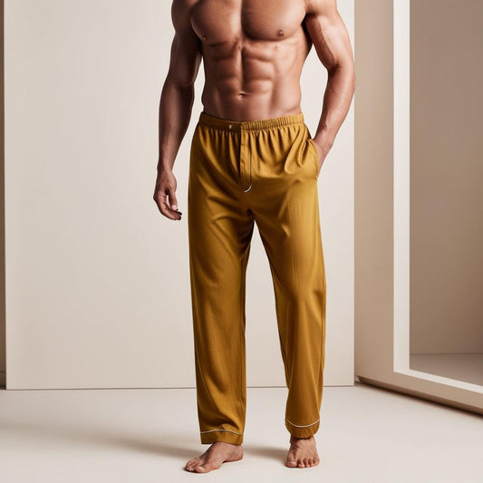 BarelyStylish Men's Mustard Yellow Comfort-Fit Cotton Lowers (Pyzamas) | Soft, Breathable