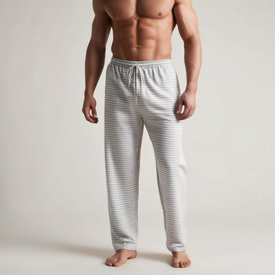 A man wearing striped cotton pyjama