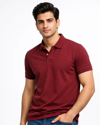 BarelyStylish Maroon Men's Cotton Polo