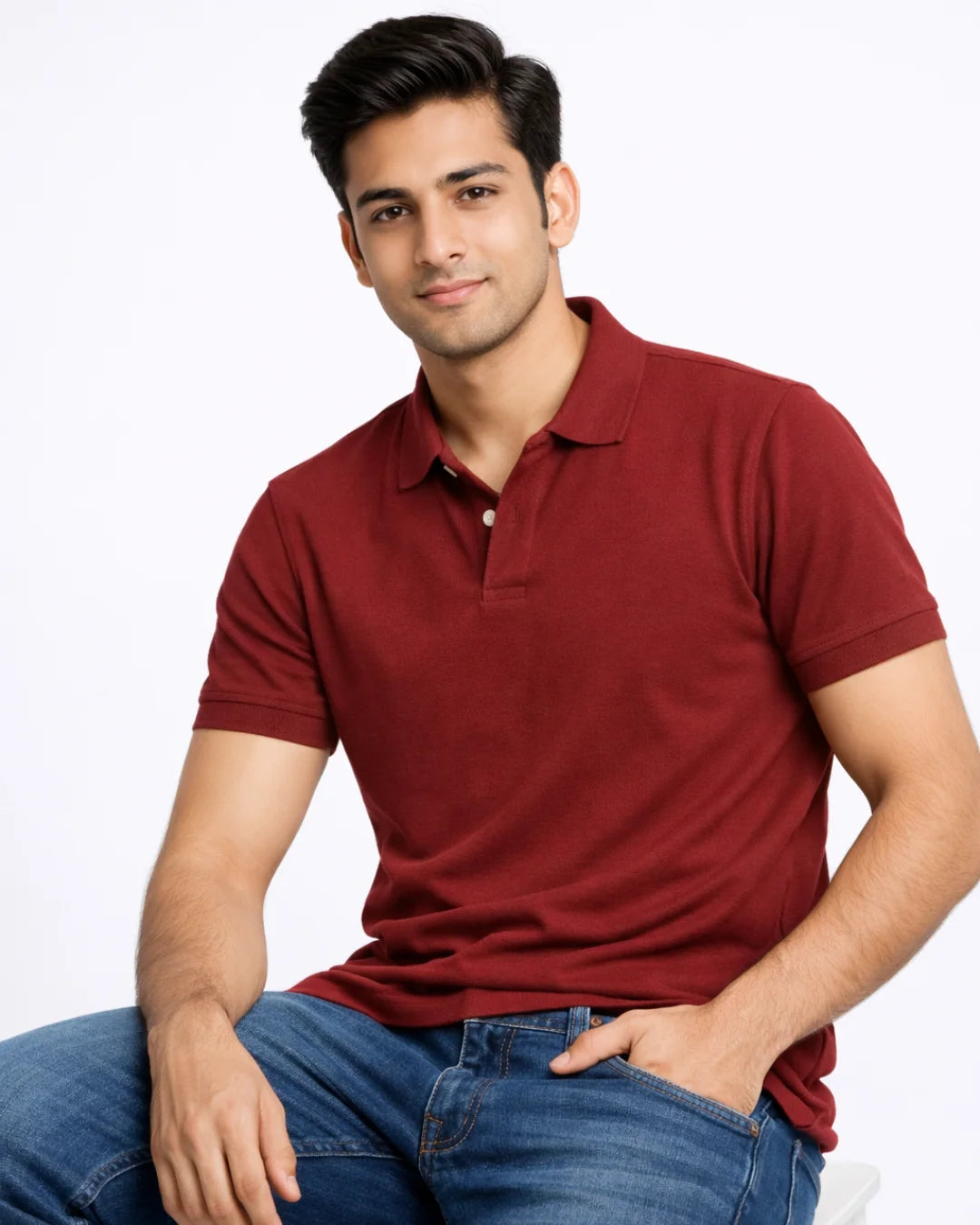 BarelyStylish Maroon Cotton Polo for Men