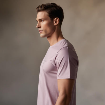 Cotton Blend Light Magenta Crew neck T-shirt - with abstract design