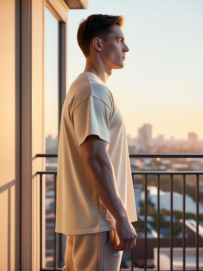 BarelyStylish Cream Shade Coffee Cosy T-Shirt for Men – Soft, Breathable & Minimal