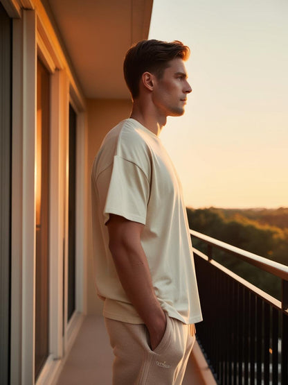 BarelyStylish Cream Shade Coffee Cosy T-Shirt for Men – Soft, Breathable & Minimal