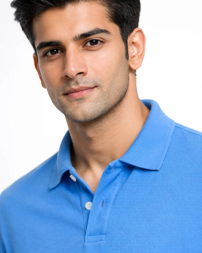 BarelyStylish Sky Blue Cotton Polo Closeup