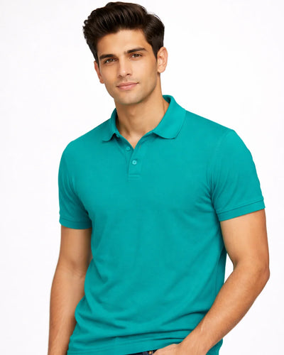 BarelyStylish Teal Green Cotton Polo for Men