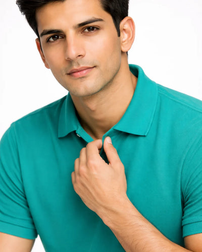 BarelyStylish Teal Green Cotton Polo Closeup