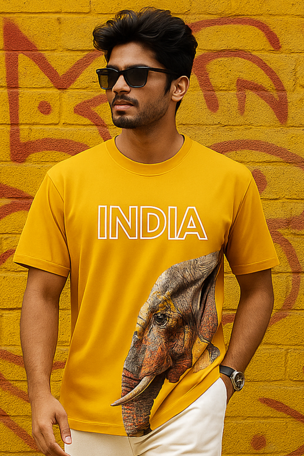 Men's Pure Cotton Crewneck T-Shirt – India Elephant Art Print