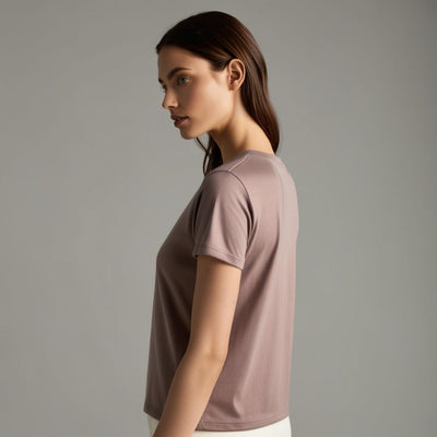 Best Everyday Cotton T-Shirts for Women – BarelyStylish, Ash Mauve, Lightweight & Fashionable